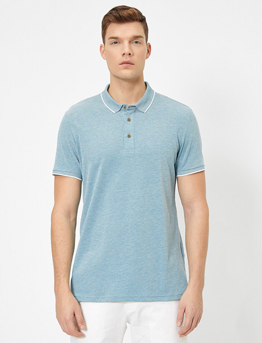 Polo Yaka Kol Ucu ve Yakası Çizgili Slim Fit Tişört