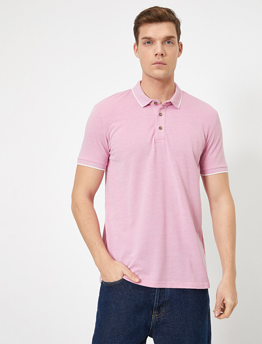 Polo Yaka Kol Ucu ve Yakası Çizgili Slim Fit Tişört