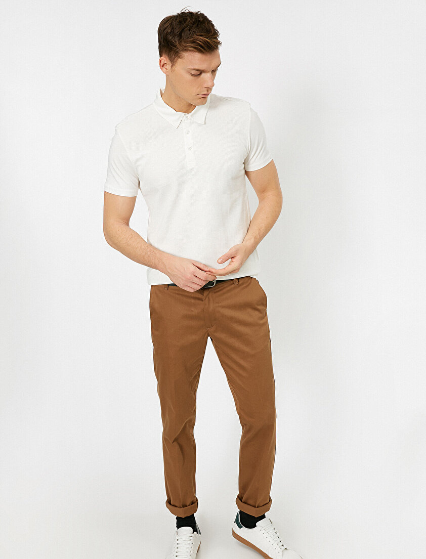 Polo Yaka Dokulu Kumaş Slim Fit Tişört