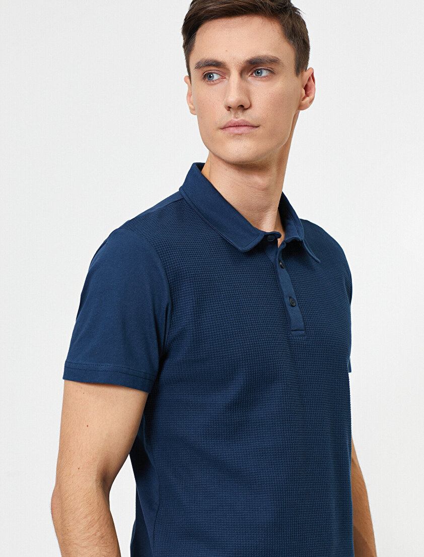 Polo Yaka Dokulu Kumaş Slim Fit Tişört