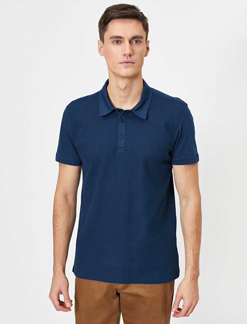 Polo Yaka Dokulu Kumaş Slim Fit Tişört