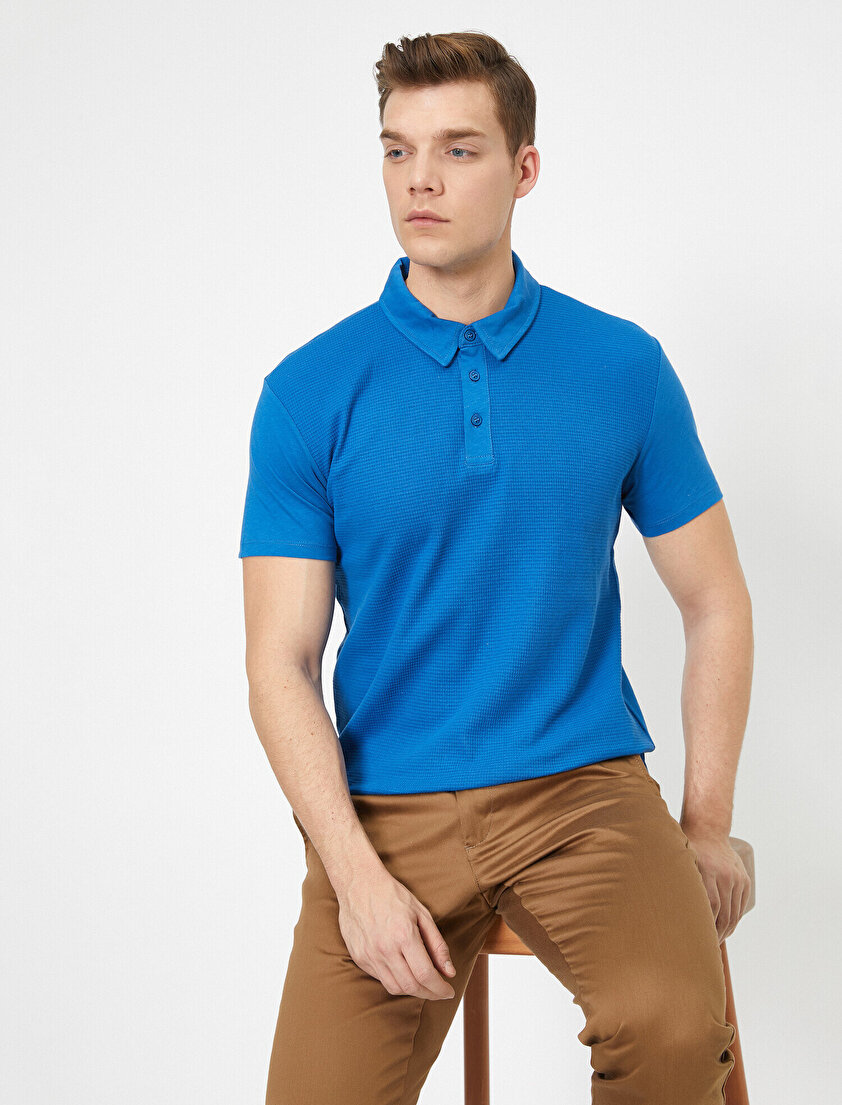 Polo Yaka Dokulu Kumaş Slim Fit Tişört