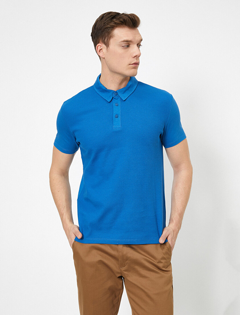 Polo Yaka Dokulu Kumaş Slim Fit Tişört