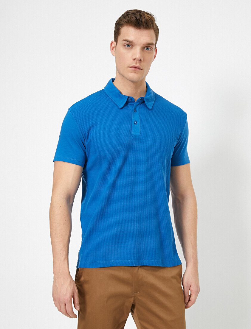 Polo Yaka Dokulu Kumaş Slim Fit Tişört