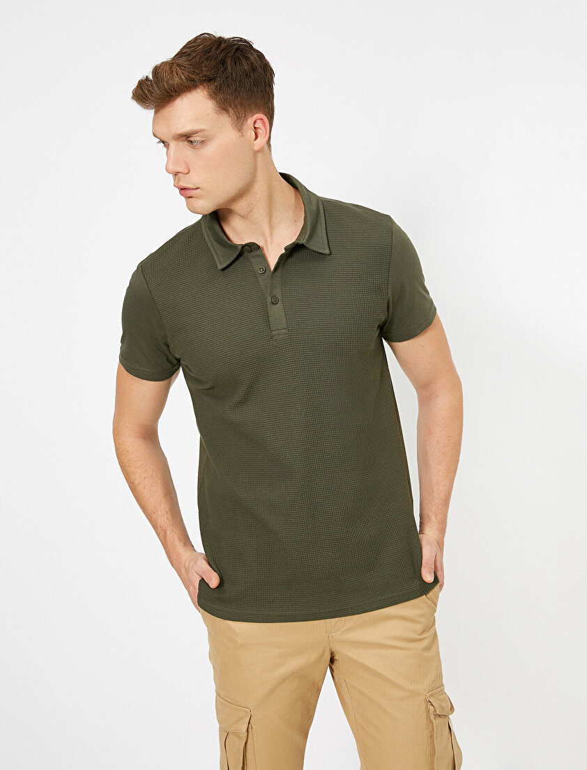 Polo Yaka Dokulu Kumaş Slim Fit Tişört