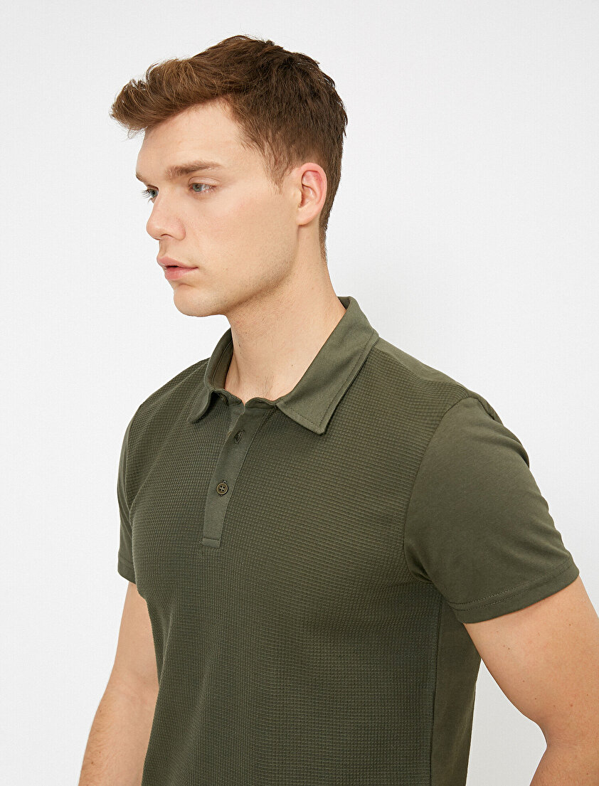 Polo Yaka Dokulu Kumaş Slim Fit Tişört