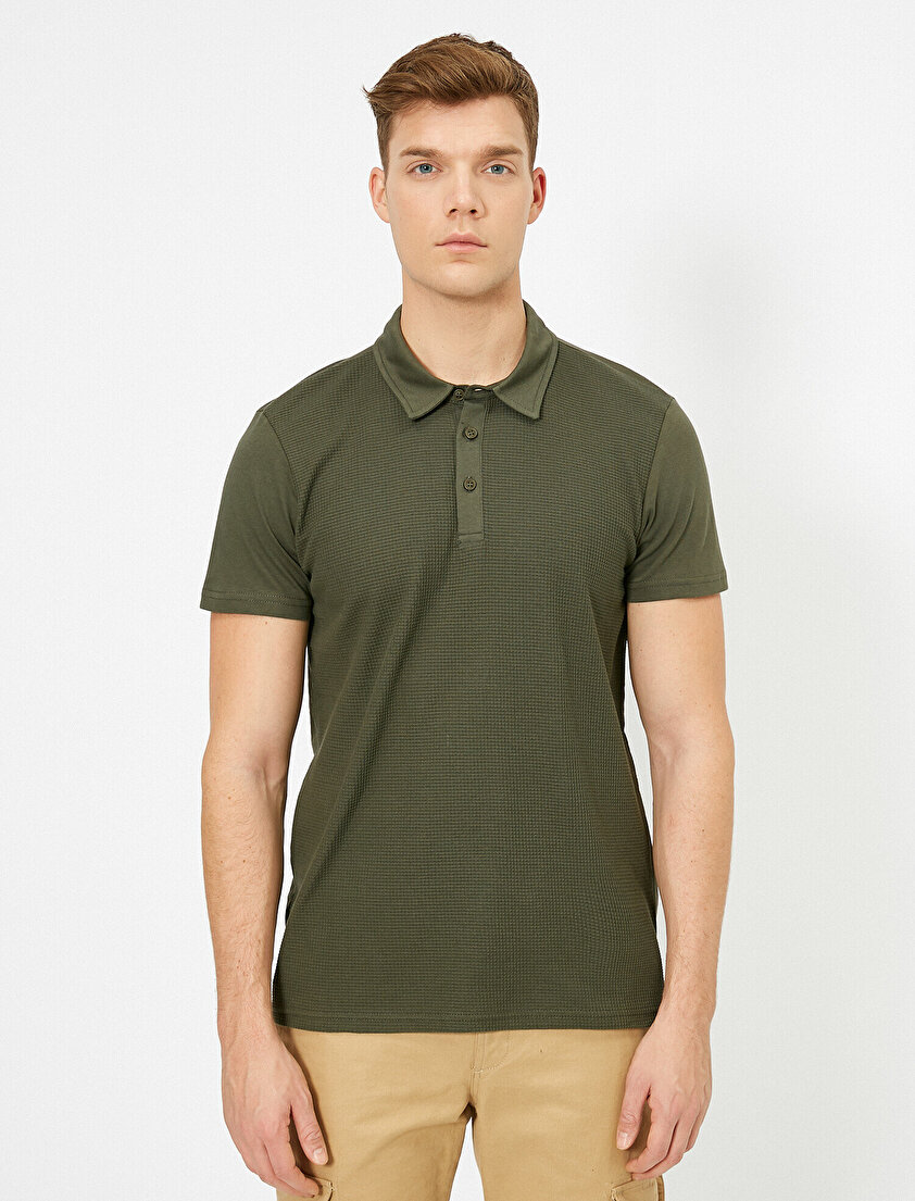 Polo Yaka Dokulu Kumaş Slim Fit Tişört