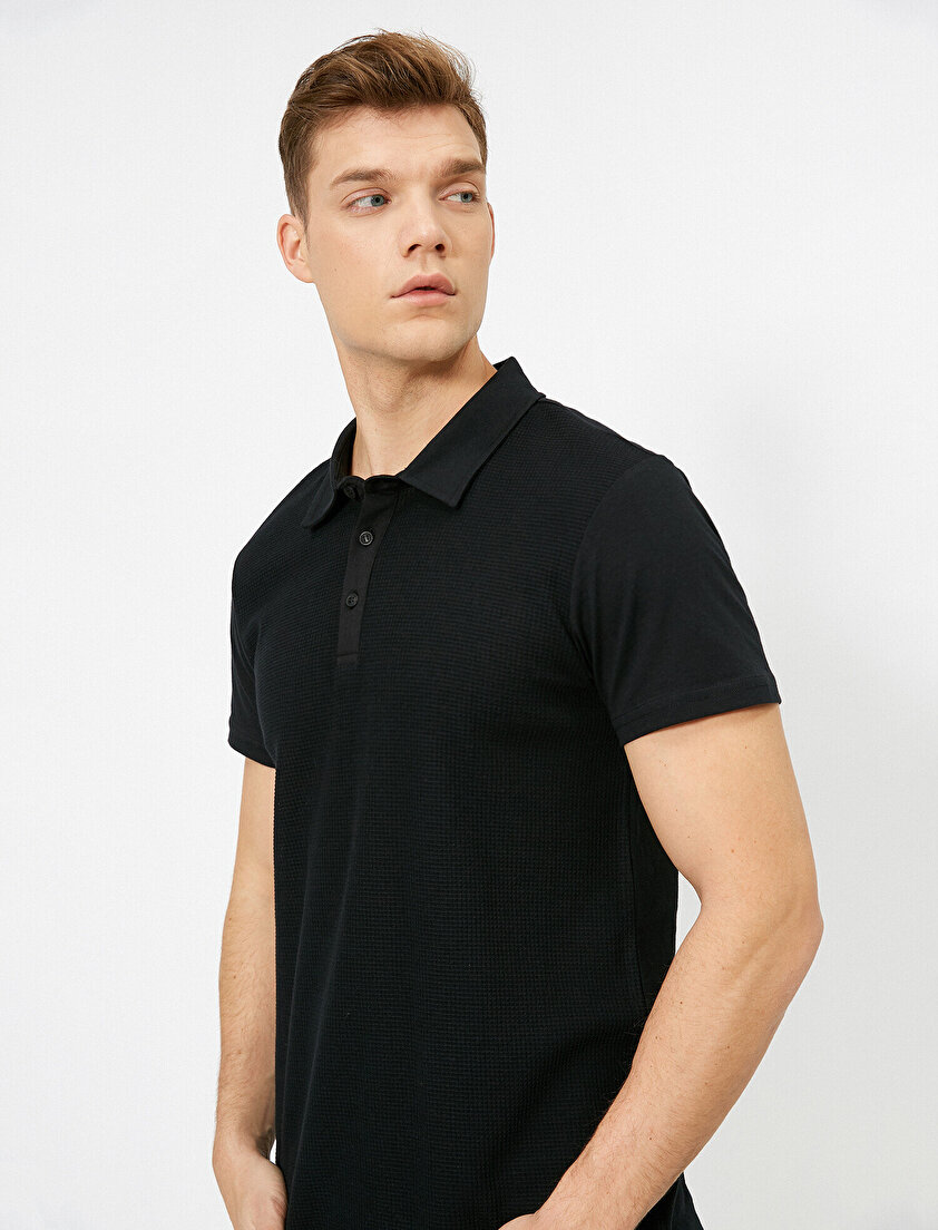 Polo Yaka Dokulu Kumaş Slim Fit Tişört