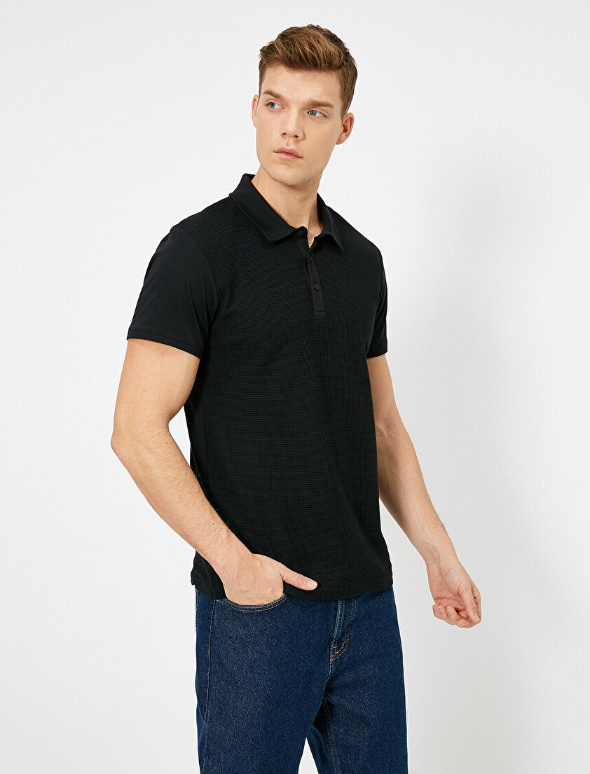 Polo Yaka Dokulu Kumaş Slim Fit Tişört