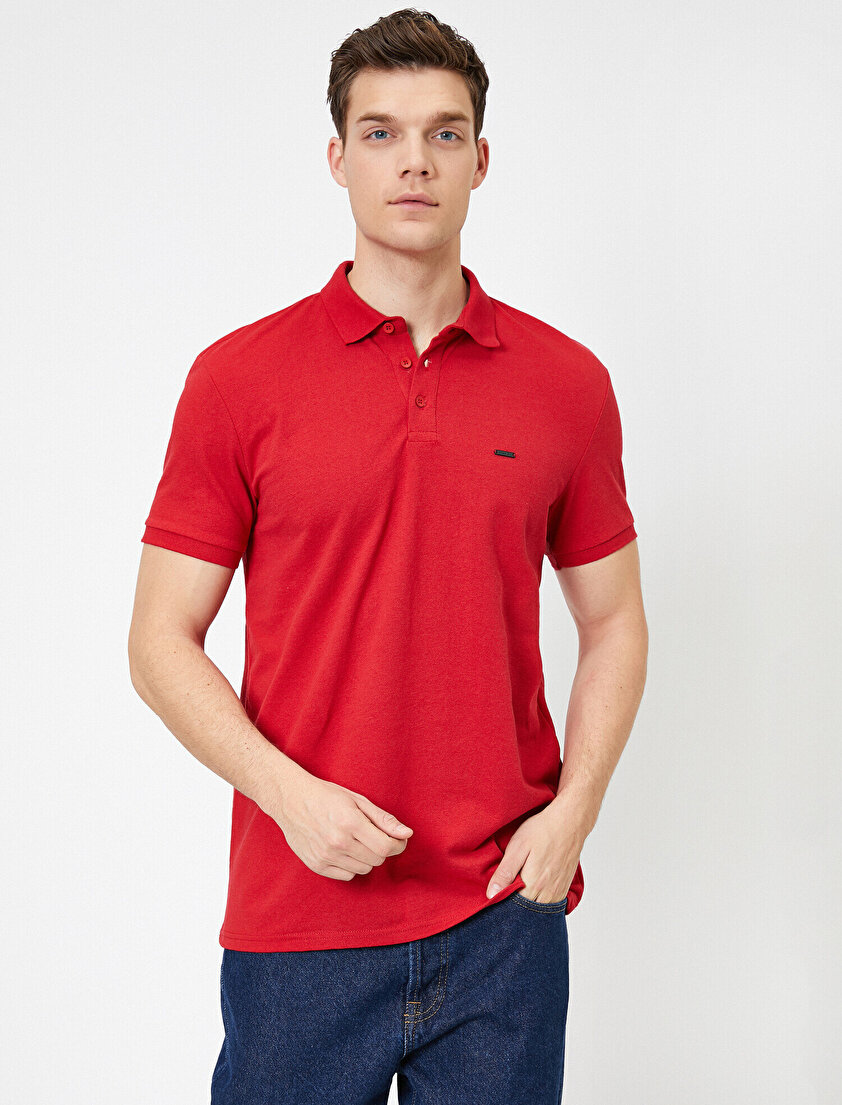 Polo Yaka Metal Logo Detaylı Slim Fit Tişört