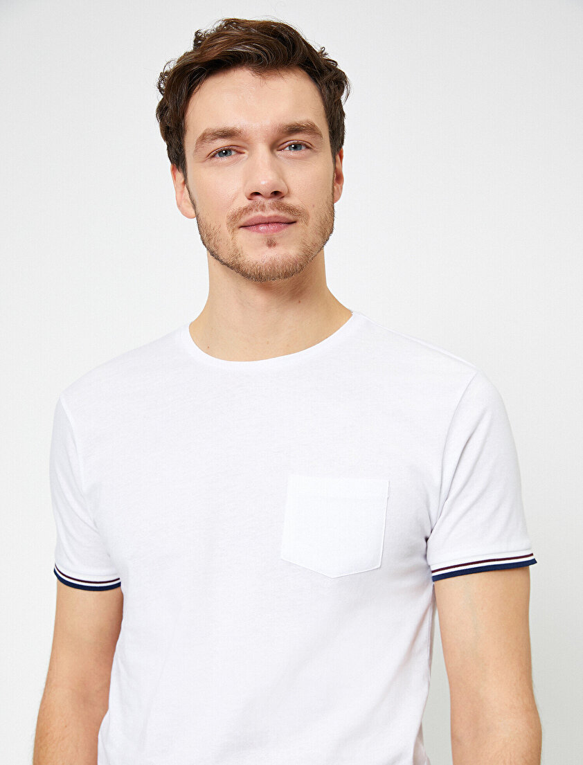 Bisiklet Yaka Kolları Şeritli Cep Detaylı Slim Fit Tişört