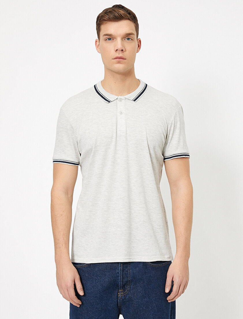 Polo Yaka Kolu ve Yakası Çzigili Slim Fit Tişört