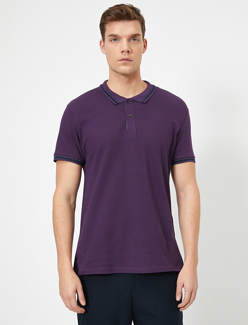 Polo Yaka Kolu ve Yakası Çzigili Slim Fit Tişört