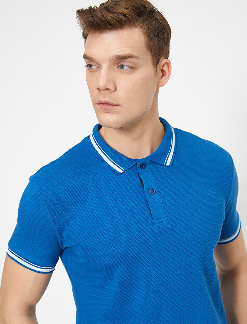 Polo Yaka Kolu ve Yakası Çzigili Slim Fit Tişört