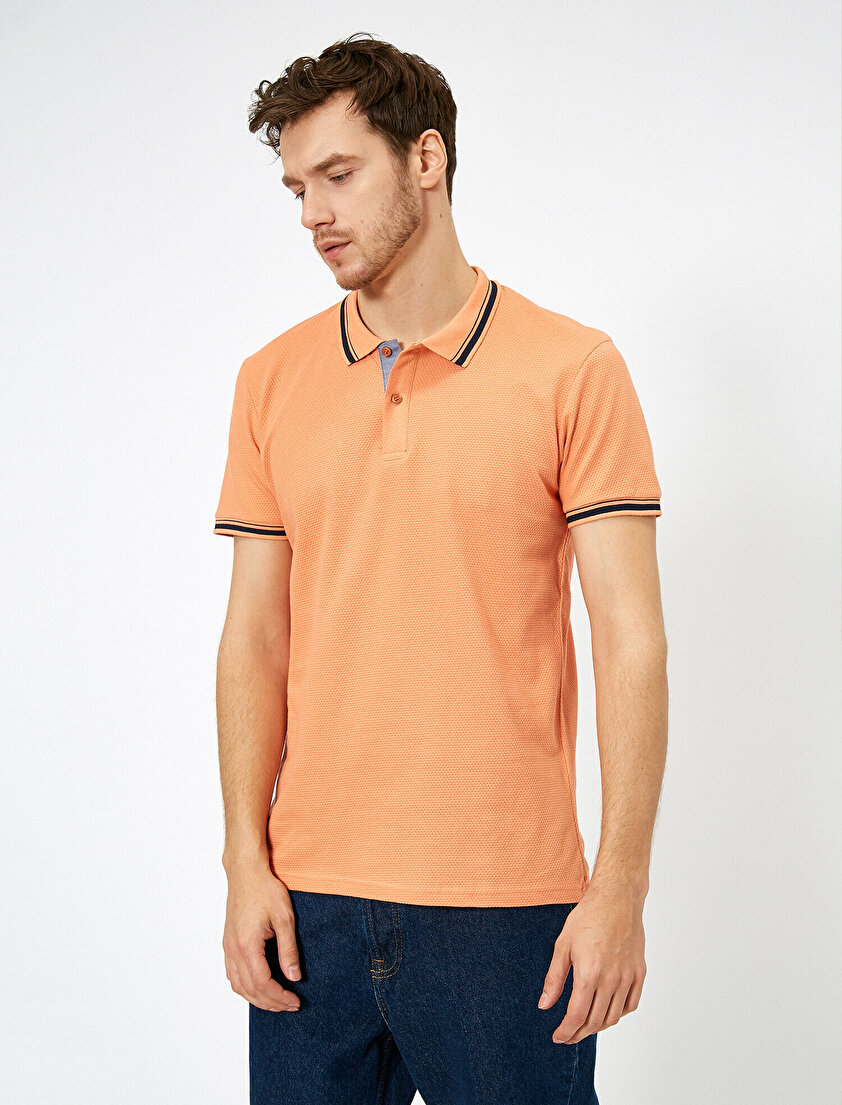 Polo Yaka Pat Detaylı Dokulu Kumaş Slim Fit Tişört
