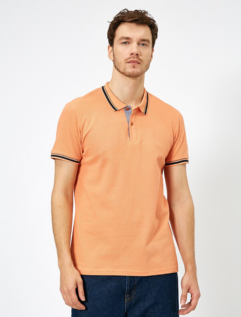 Polo Yaka Pat Detaylı Dokulu Kumaş Slim Fit Tişört