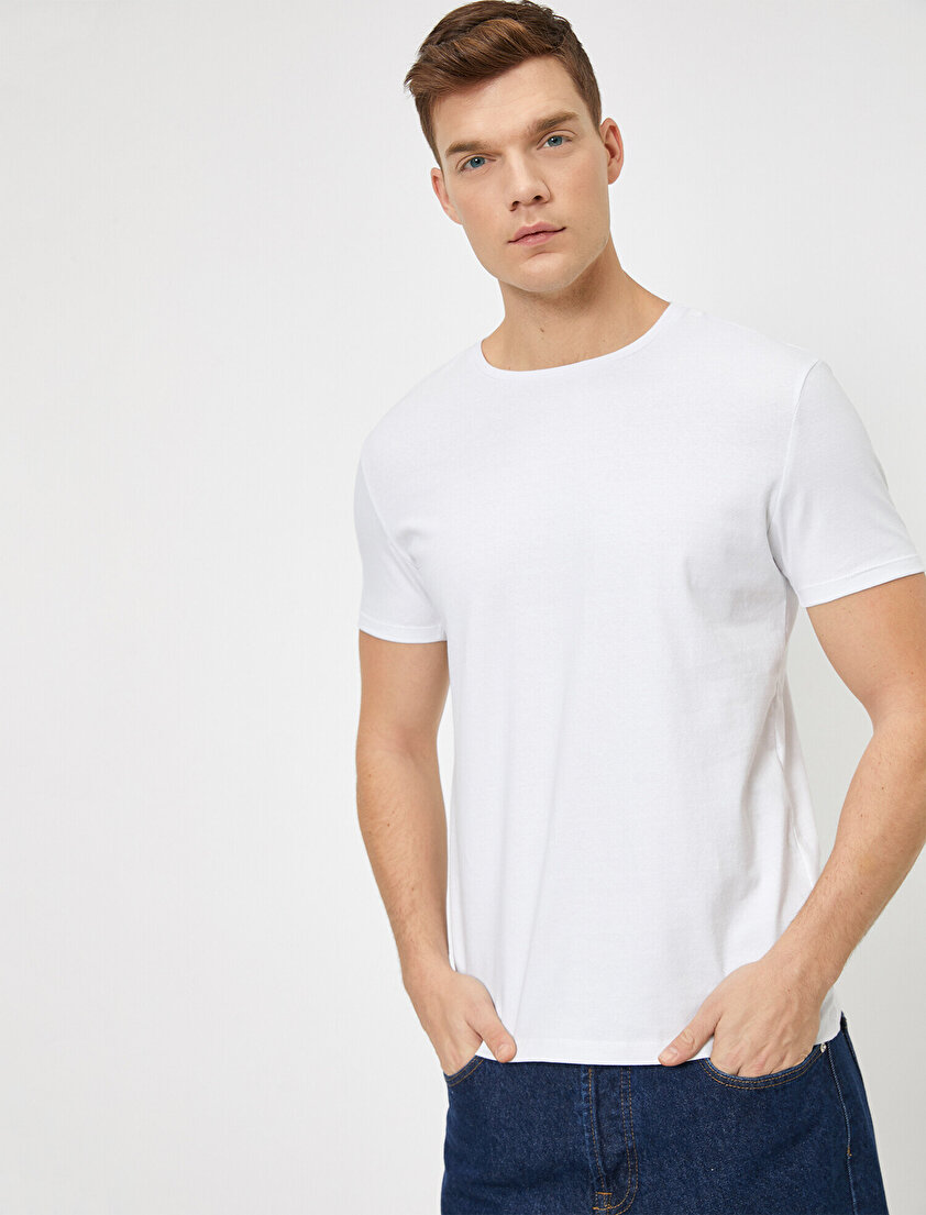 Bisiklet Yaka Likralı Esnek Kumaşlı Süper Slim Fit Tişört