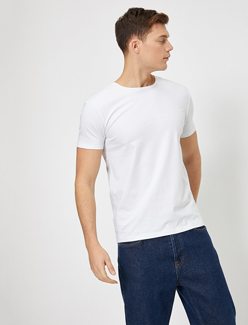 Bisiklet Yaka Likralı Esnek Kumaşlı Süper Slim Fit Tişört