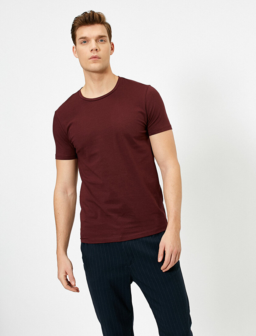 Bisiklet Yaka Likralı Esnek Kumaşlı Süper Slim Fit Tişört