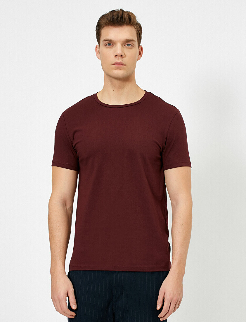 Bisiklet Yaka Likralı Esnek Kumaşlı Süper Slim Fit Tişört