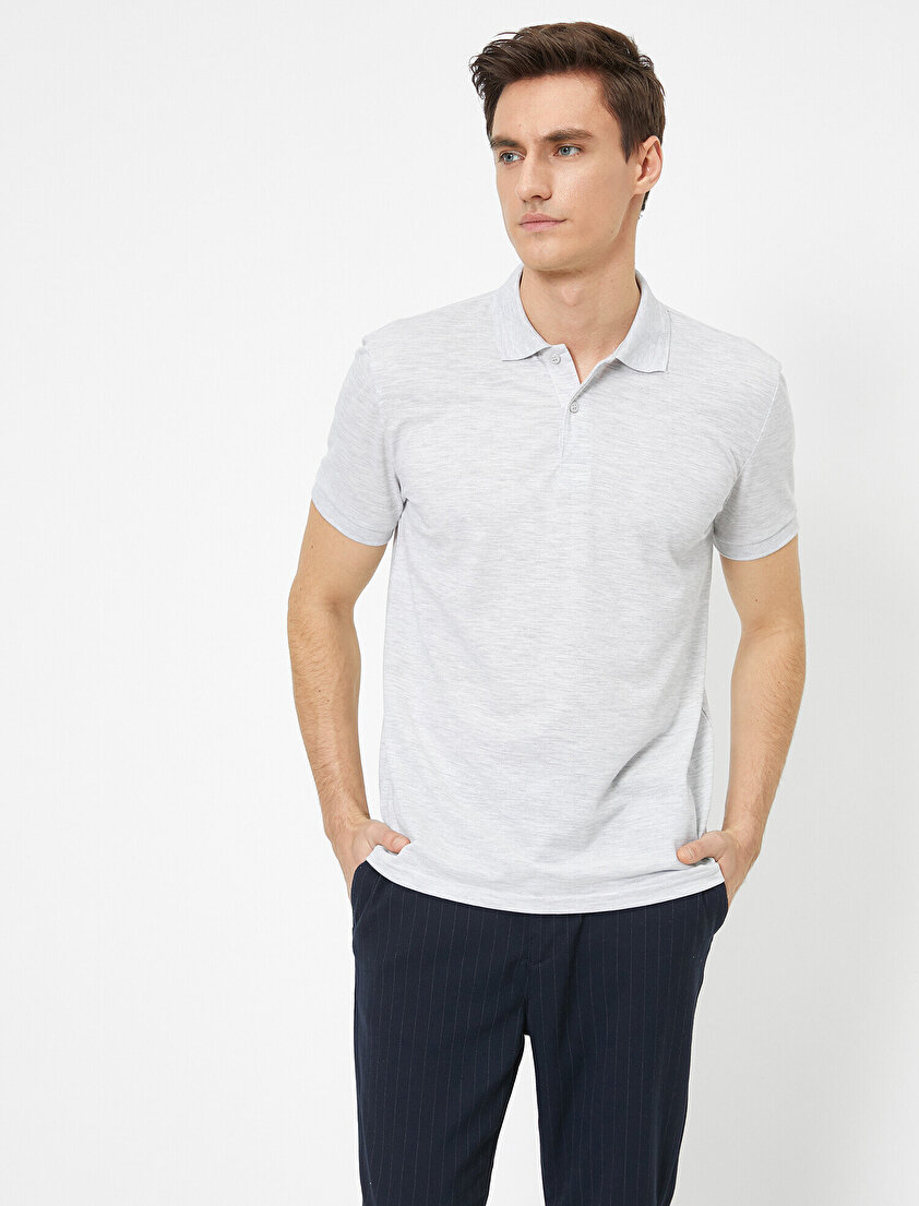 Polo Yaka Yaka Ucu Örgü Detaylı Slim Fit Tişört