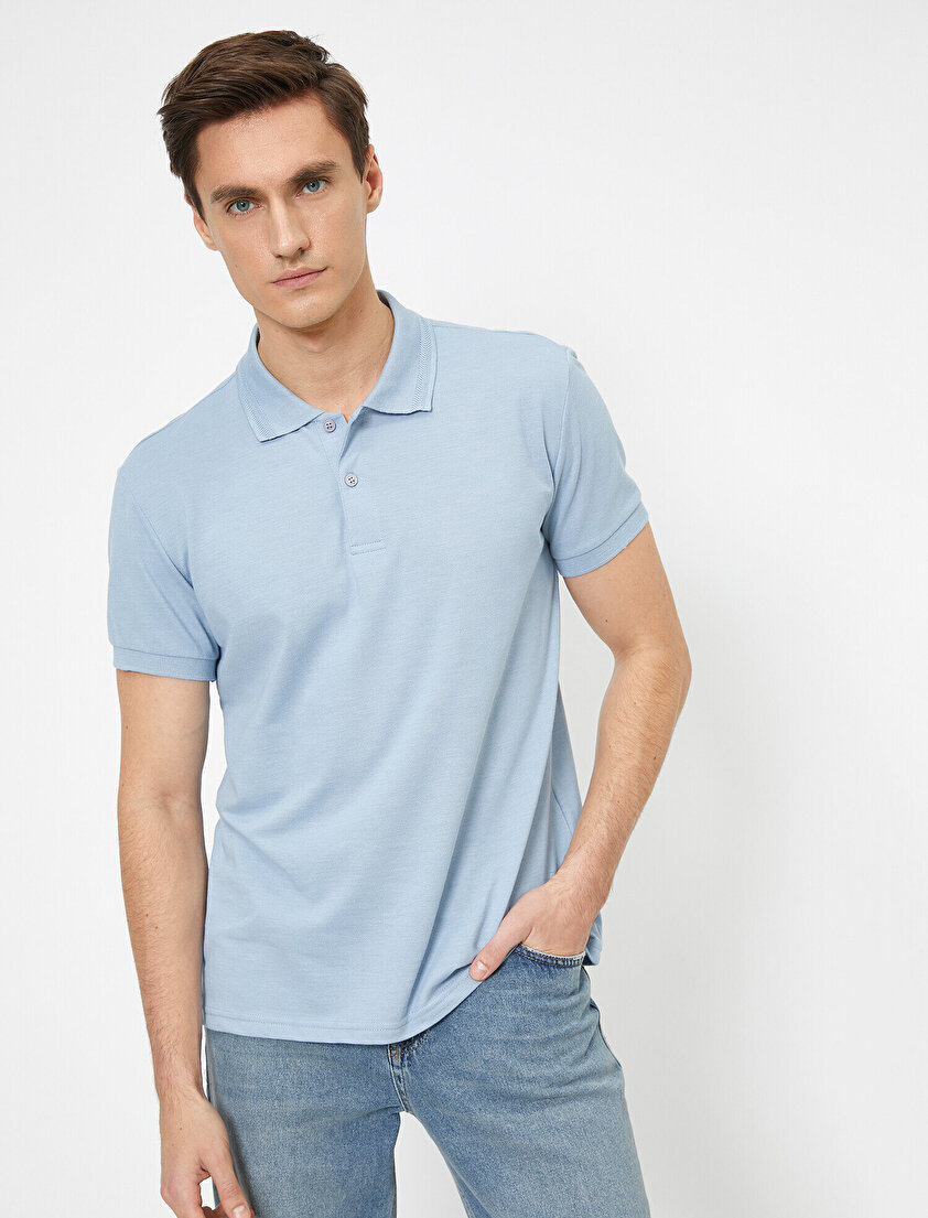Polo Yaka Yaka Ucu Örgü Detaylı Slim Fit Tişört
