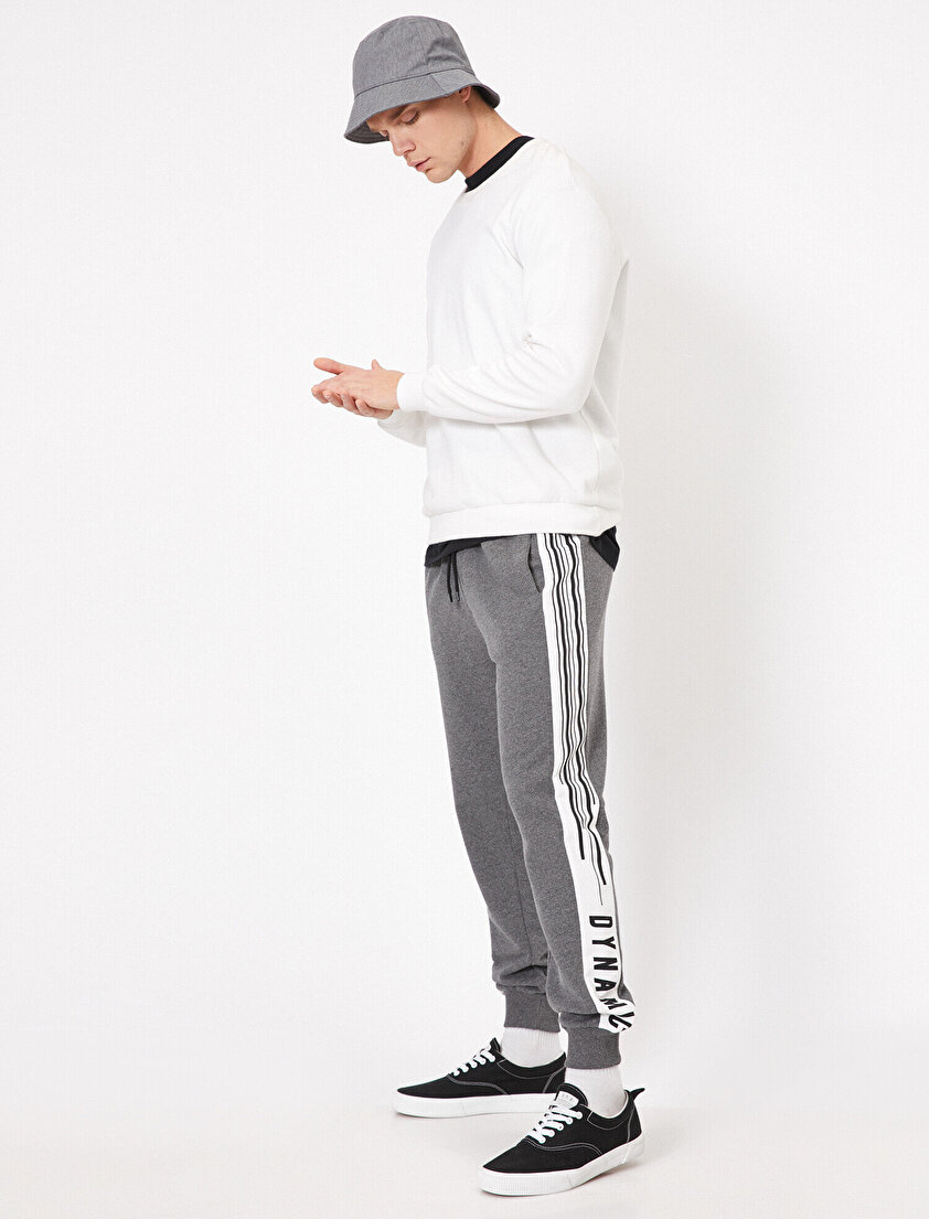 Yanları Baskılı Şerit Detaylı Cepli Paçası Lastikli Eşofman Altı