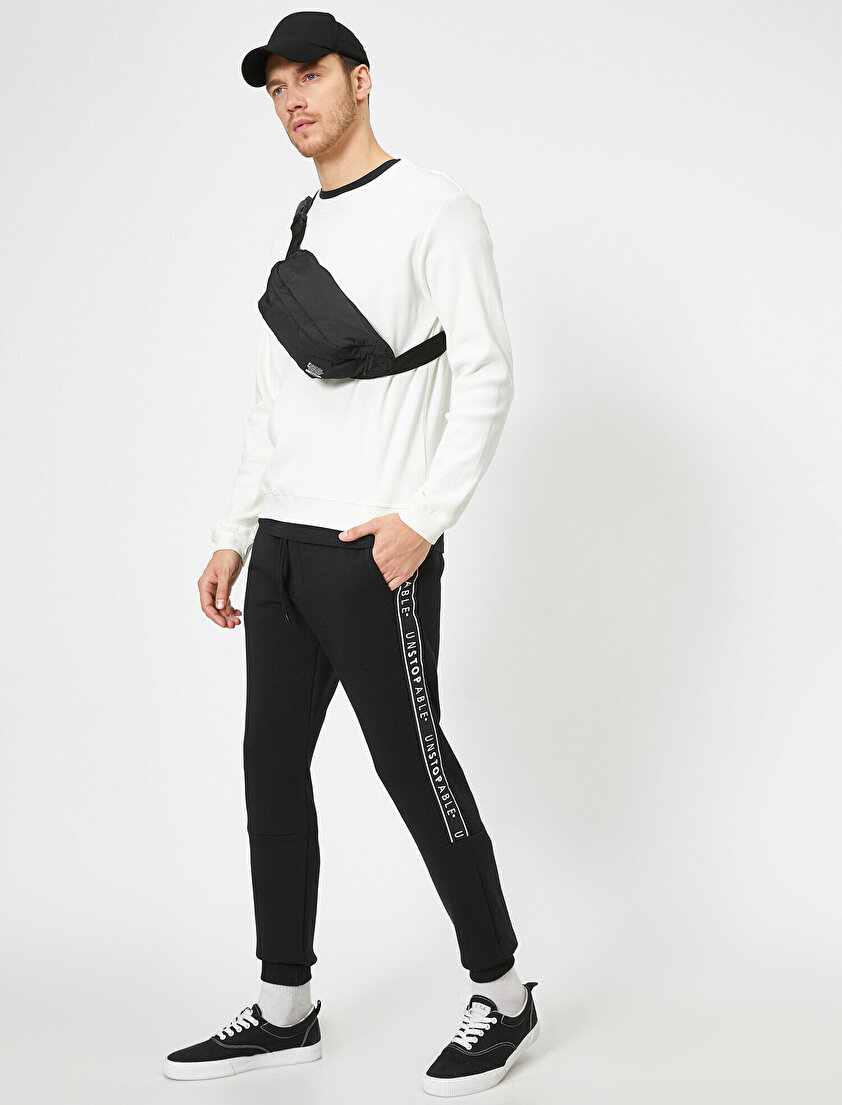 Yanı Yazılı Baskılı Paçası Lastikli Cepli Eşofman Altı