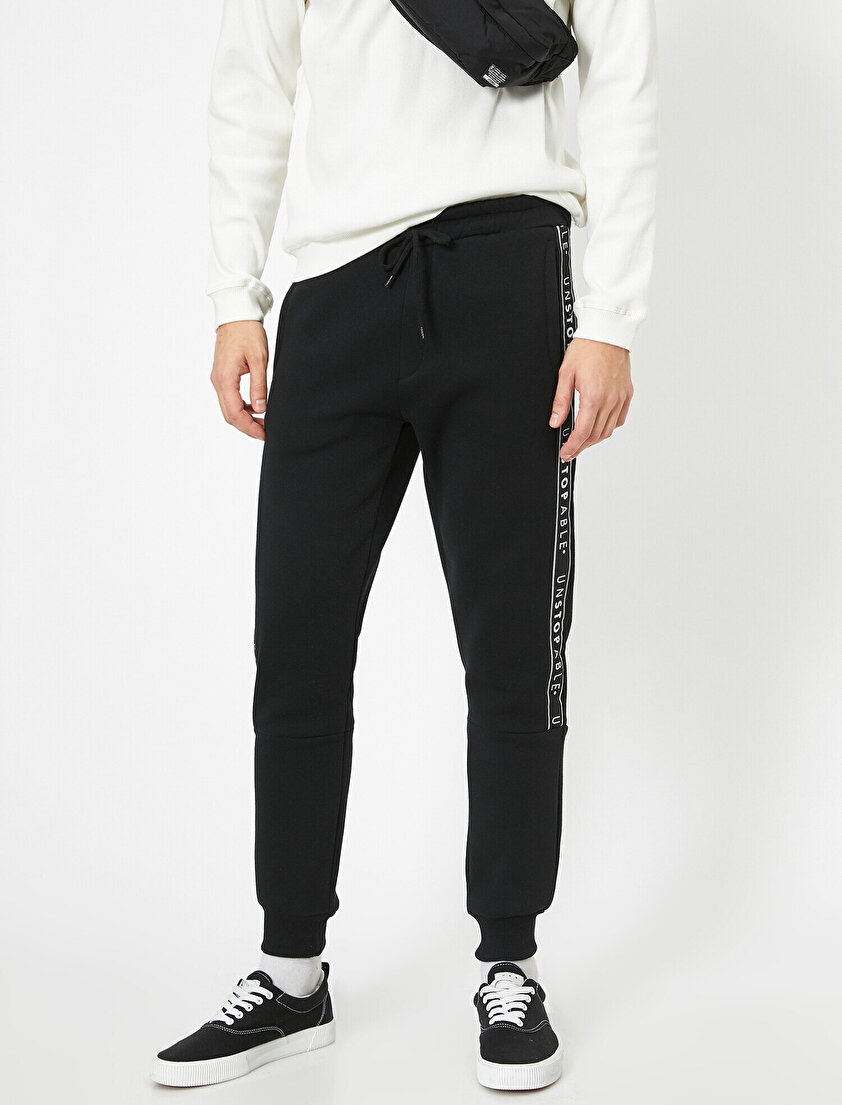 Yanı Yazılı Baskılı Paçası Lastikli Cepli Eşofman Altı