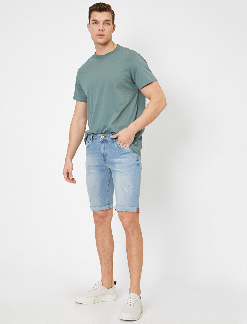 Cep Detaylı Jean Şort