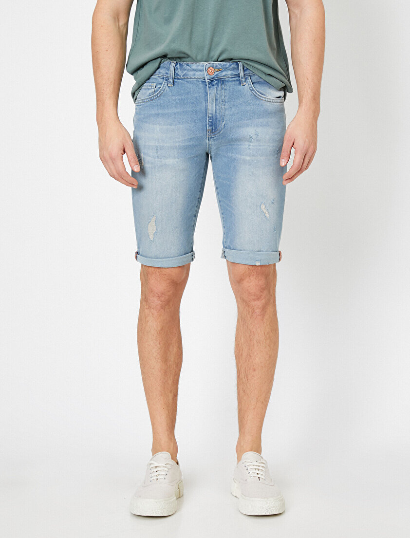 Cep Detaylı Jean Şort