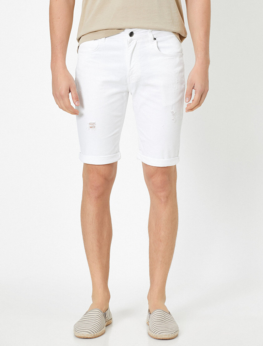 Cep Detaylı Jean Şort