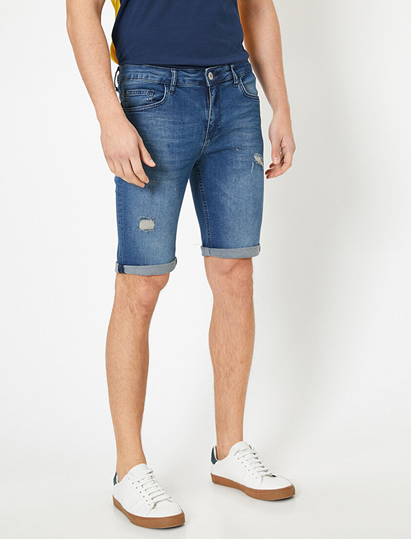 Cep Detaylı Jean Şort