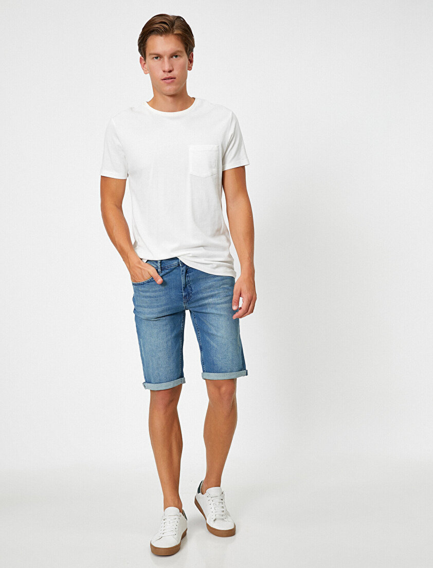 Dizi Katlama Detaylı Cepli Ultra Strech Jean Şort 