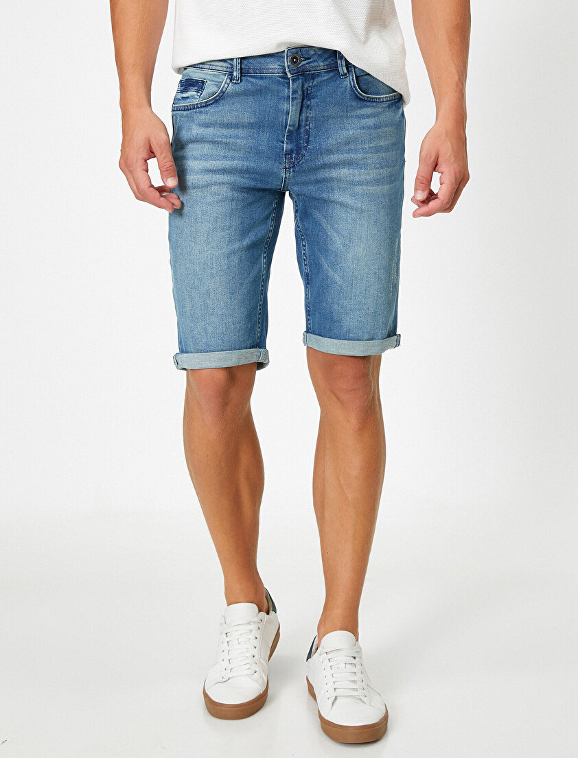 Dizi Katlama Detaylı Cepli Ultra Strech Jean Şort 