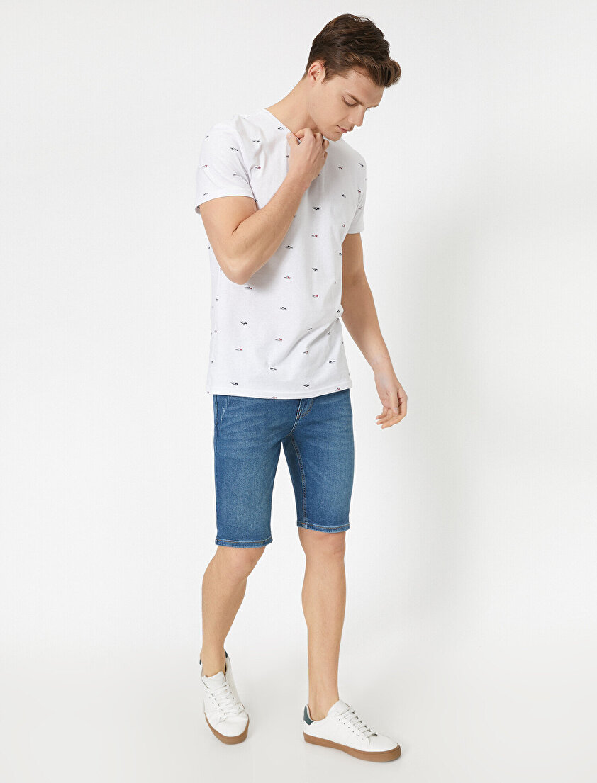 Cep Detaylı Jean Şort