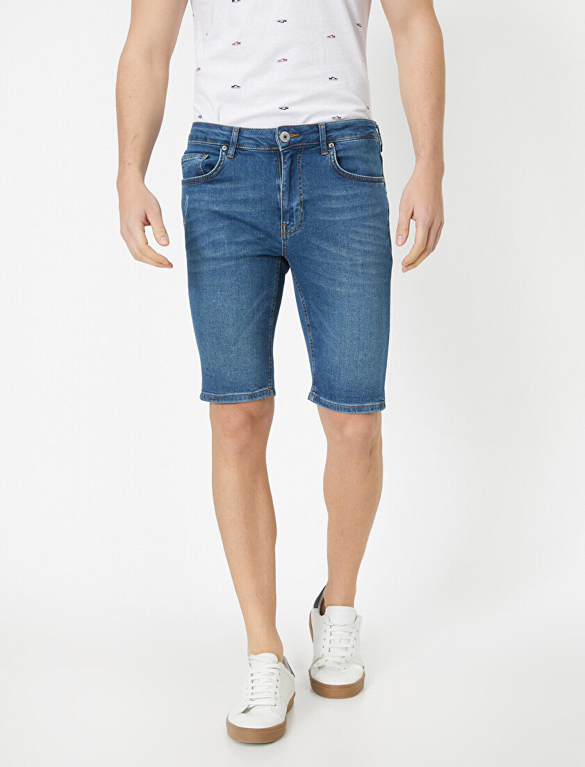 Cep Detaylı Jean Şort