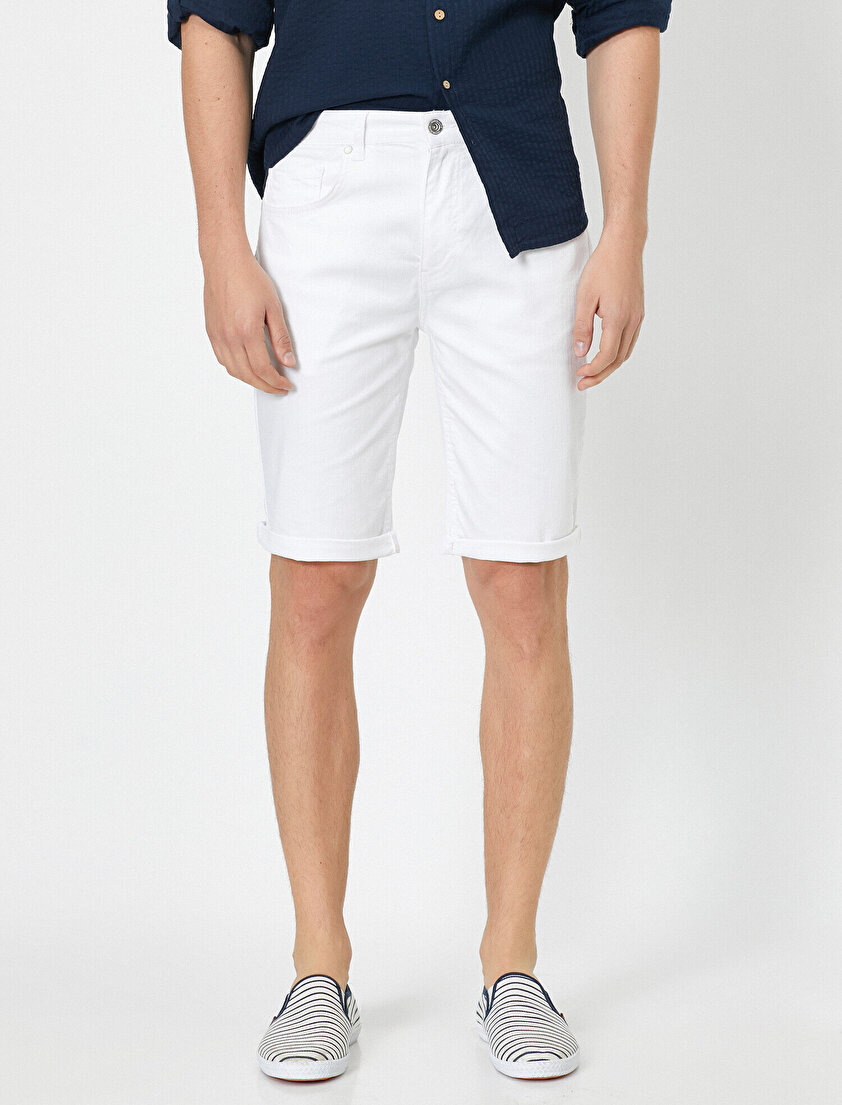 Cep Detaylı Jean Şort