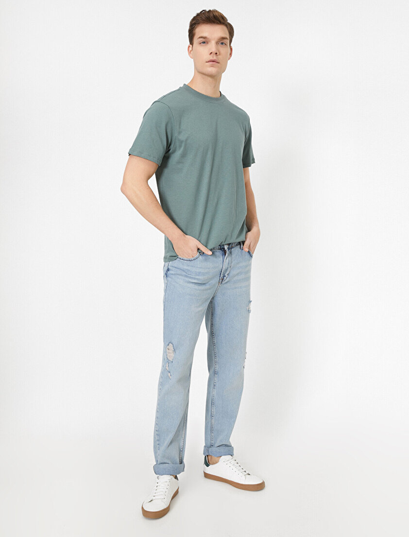 Yırtık Detaylı Jean Pantolon