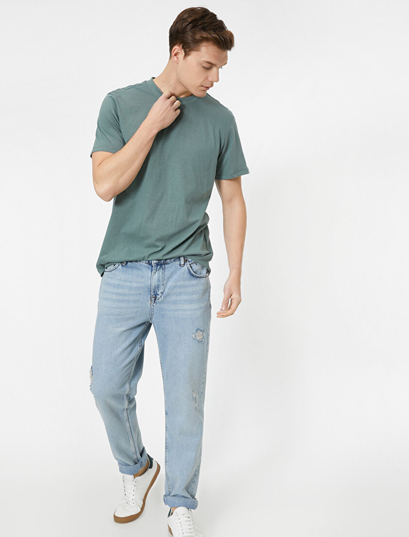 Yırtık Detaylı Jean Pantolon