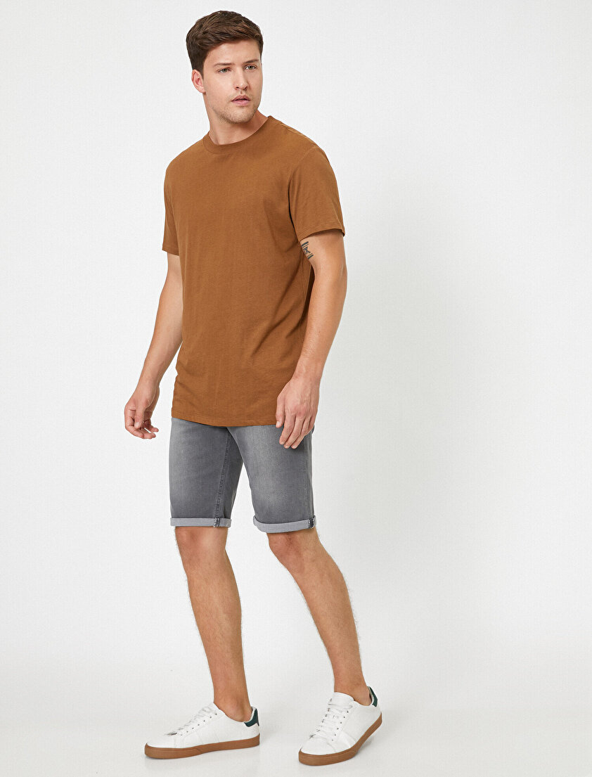 Normal Bel Cep Detaylı Jean Şort