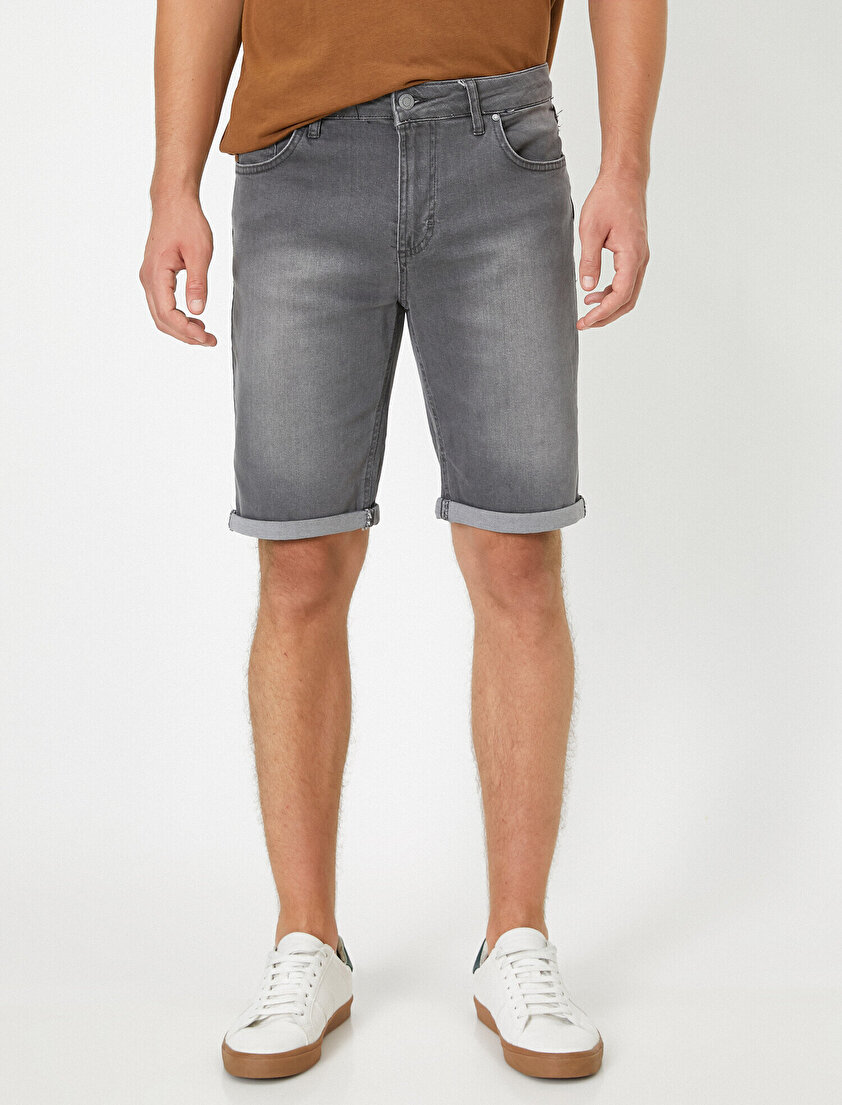 Normal Bel Cep Detaylı Jean Şort