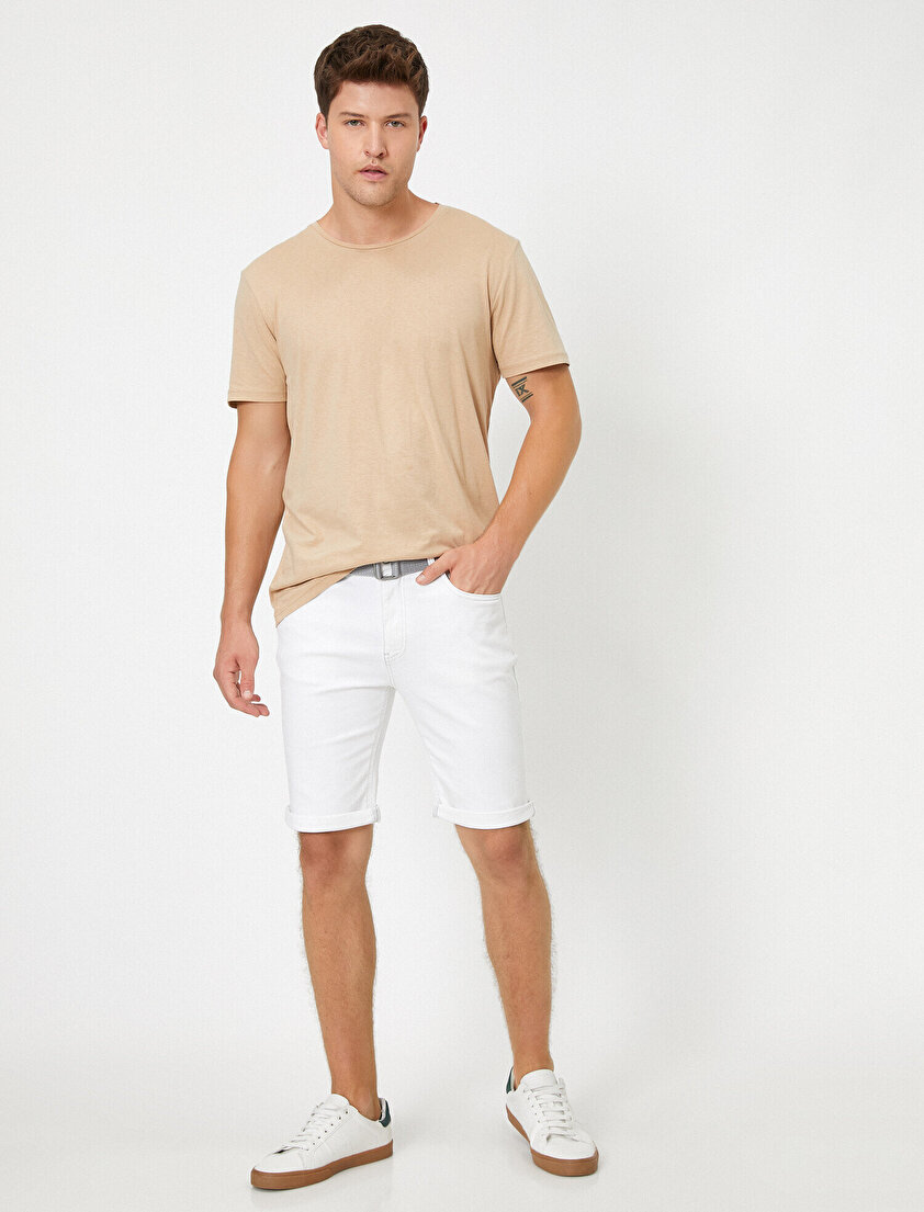 Normal Bel Cep Detaylı Jean Şort