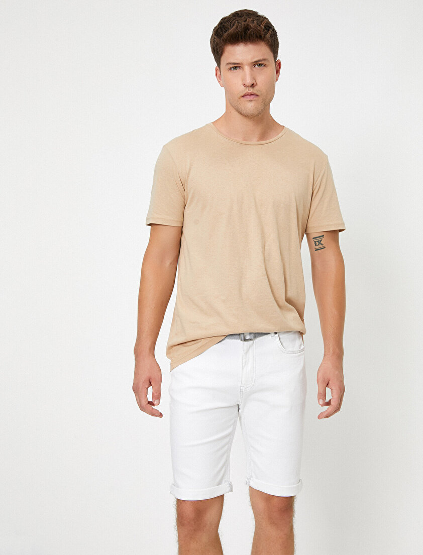 Normal Bel Cep Detaylı Jean Şort