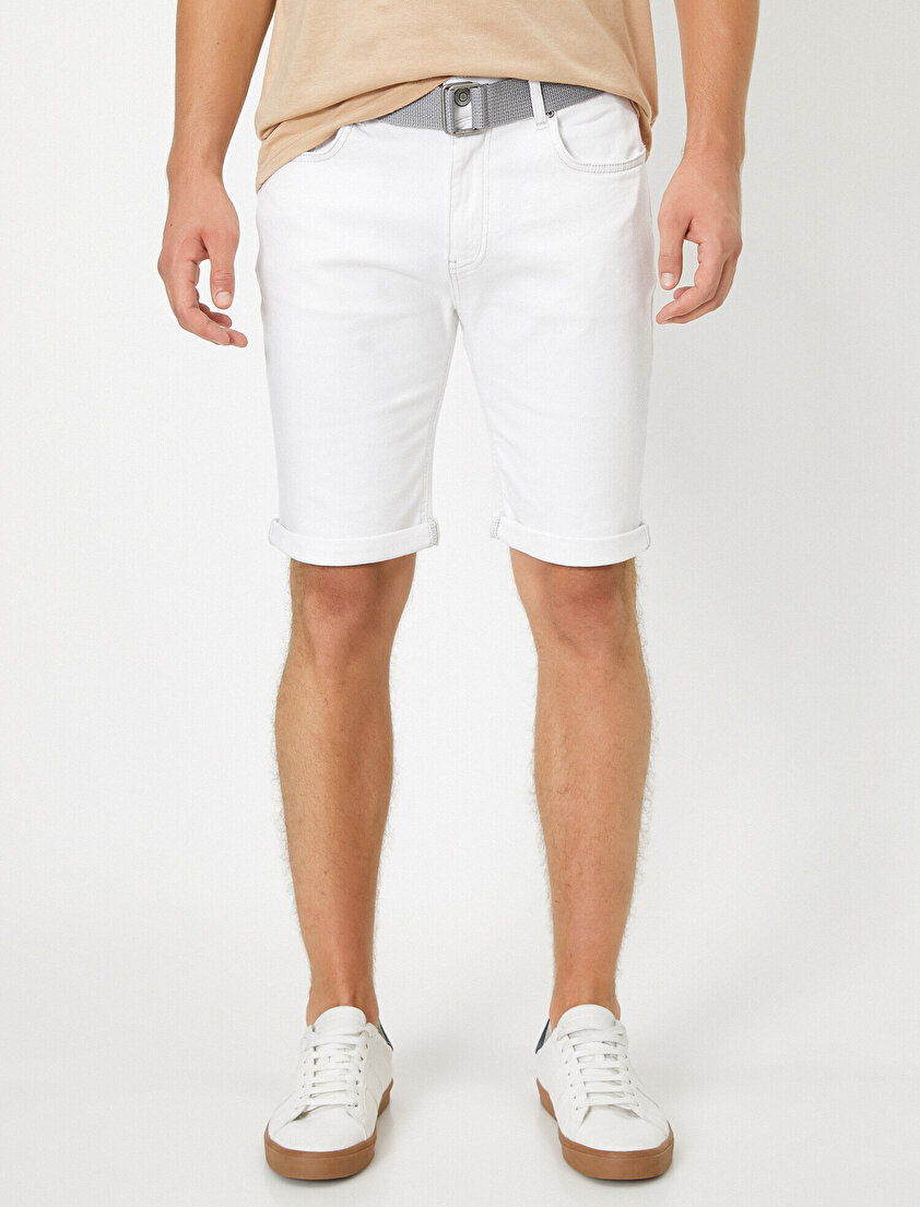 Normal Bel Cep Detaylı Jean Şort