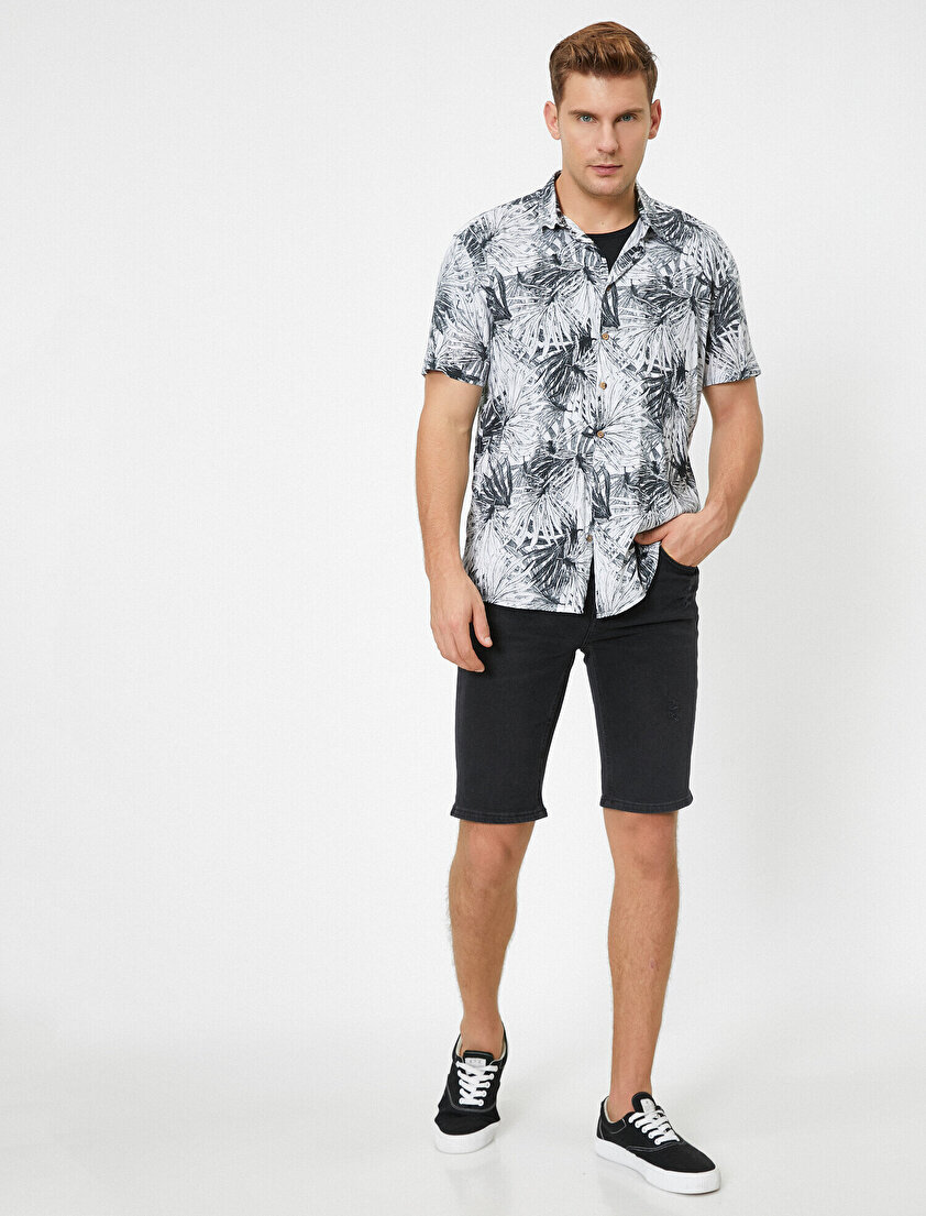 Normal Bel Cep Detaylı Casual Jean Şort