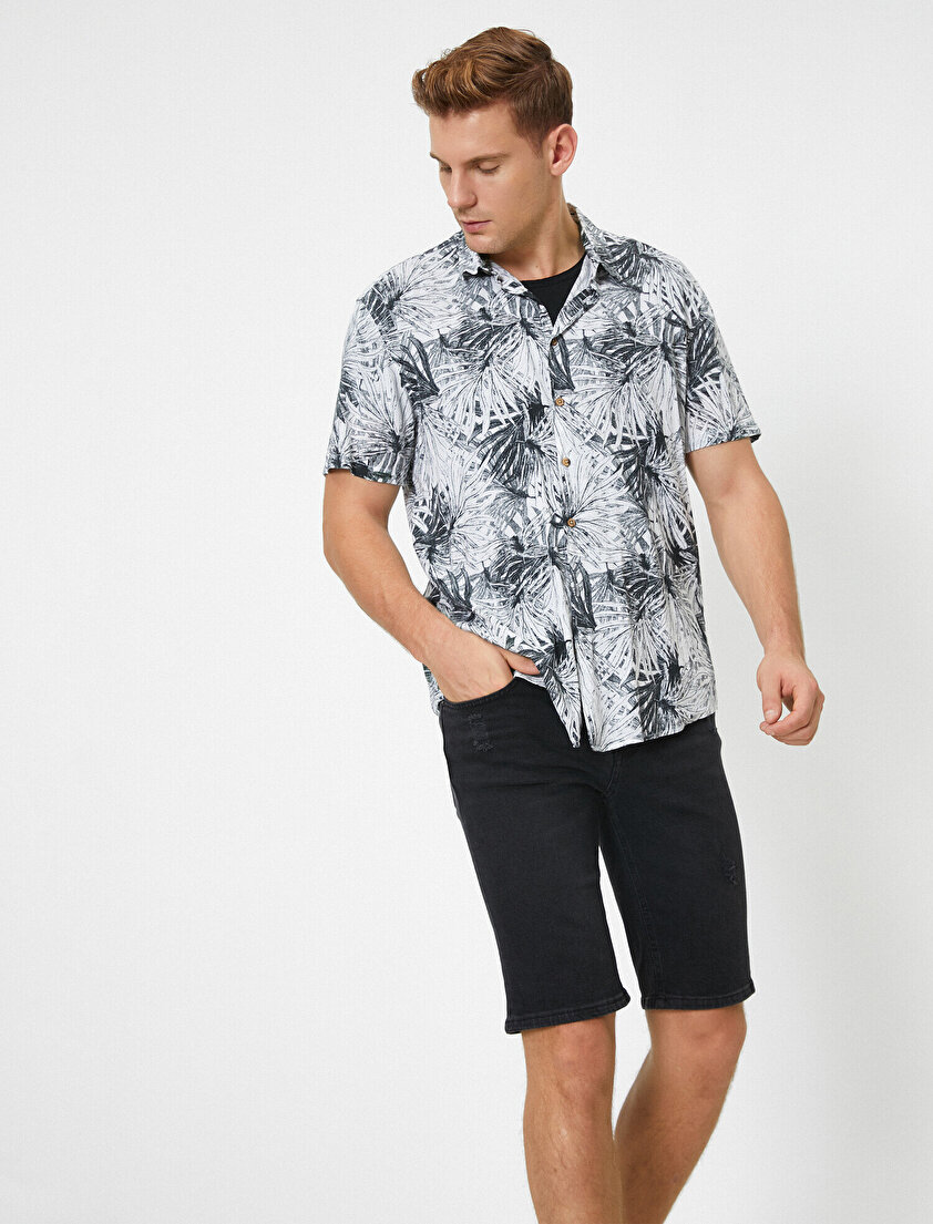 Normal Bel Cep Detaylı Casual Jean Şort