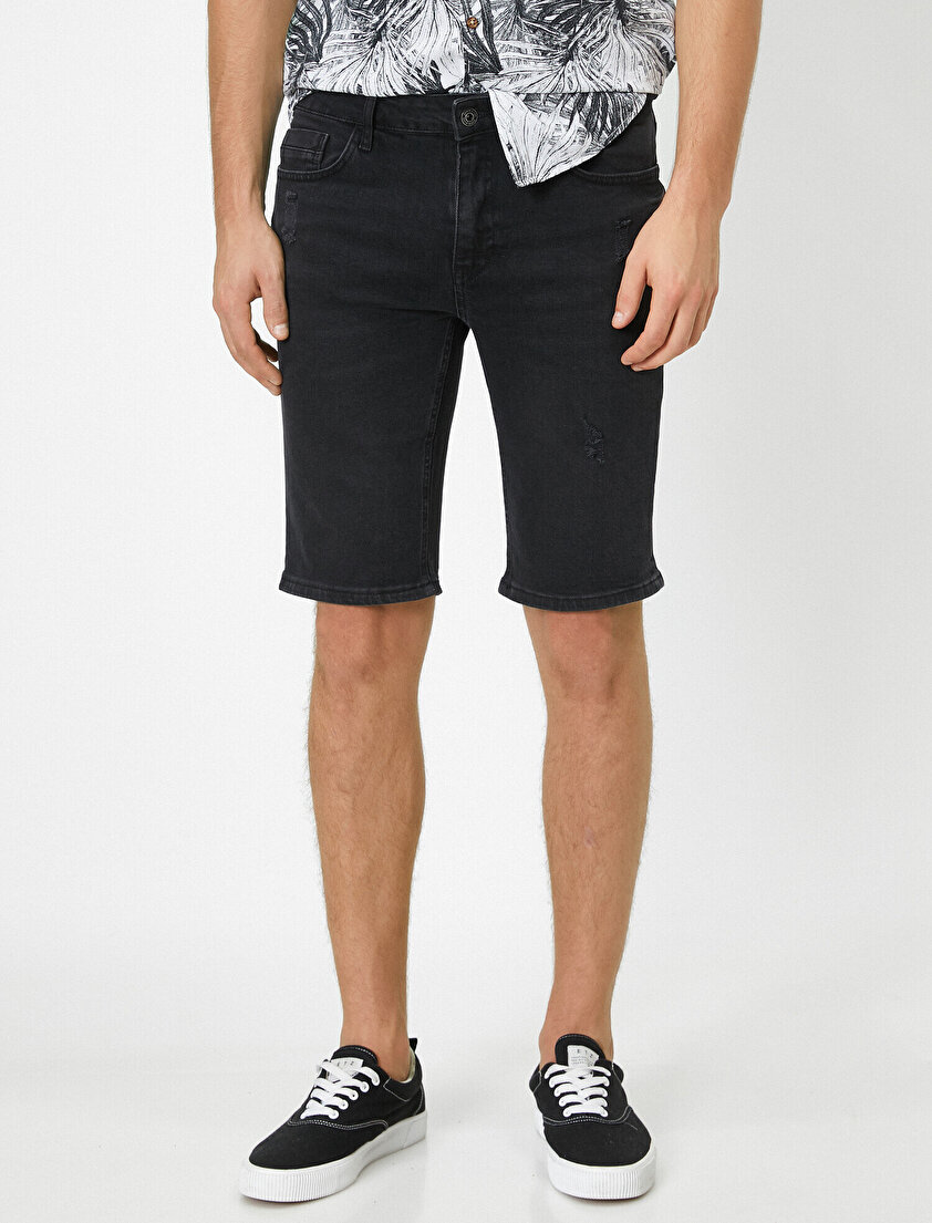 Normal Bel Cep Detaylı Casual Jean Şort