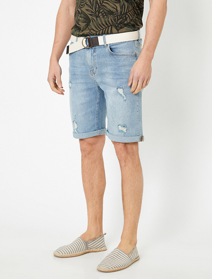 Cep Detaylı Jean Şort