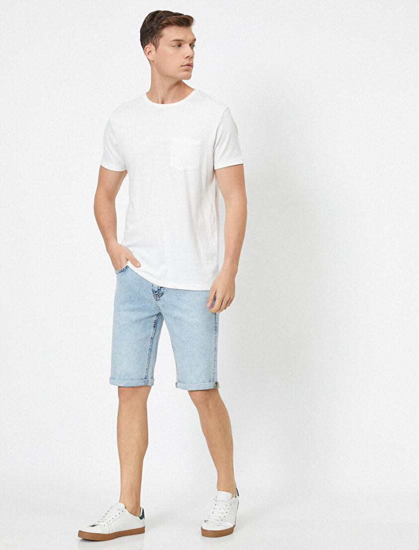 Cep Detaylı Jean Şort
